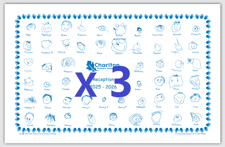 3 x Reception Class Tea Towel '25 - Bundle (Please remember to change your shipping name to that of your child)